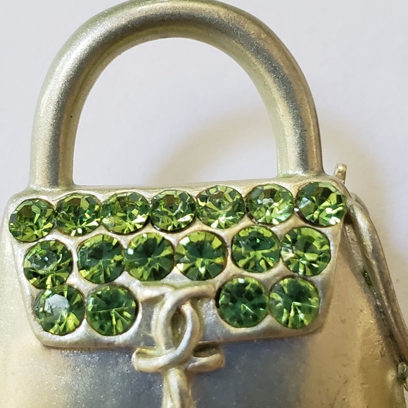 Handbag Pin - Green Rhinestones - Picture 2 of 8
